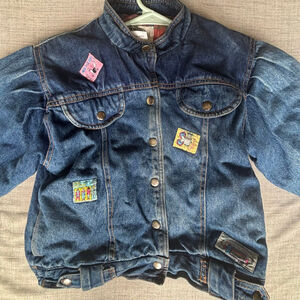 High Voltage Vintage Blue quilted Denim Jean Jacket Red Plaid Lining girls Sz 8